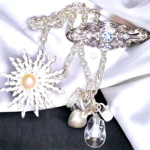 Beautiful vintage charm necklace and rhinestone brooches